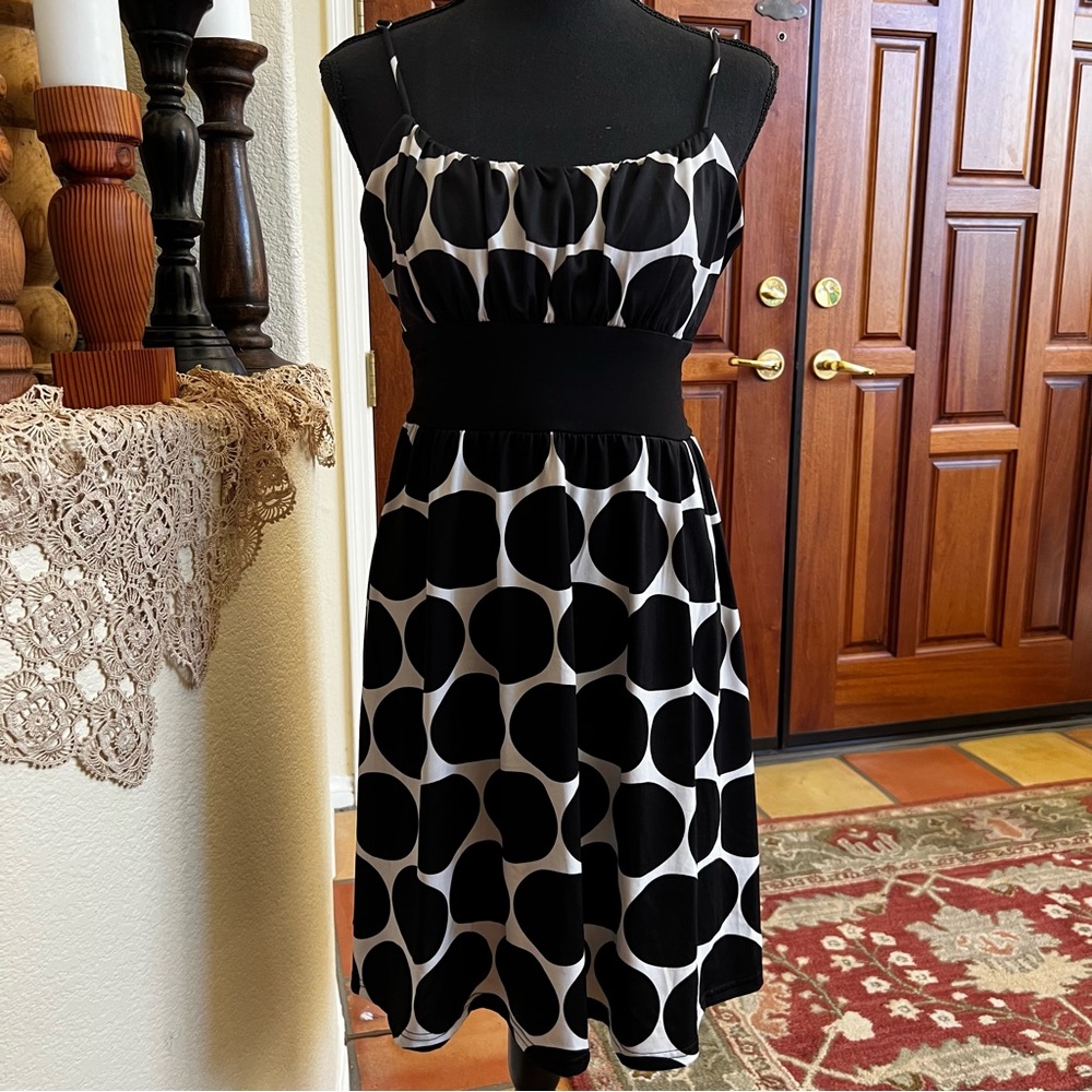 Classic Black & White Polka Dot Sundress - Sleeveless Tie-Strap Size L